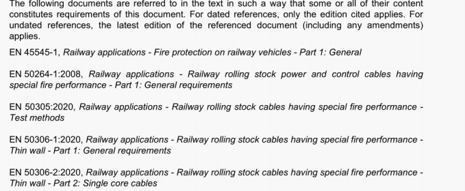 Railway rolling stock cables having special fire performance
