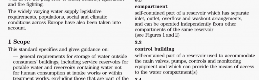 Requirements for systems and components for the storage of water