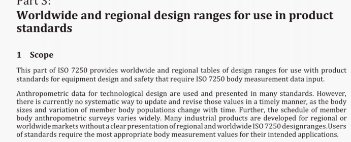 BS ISO 7250-3:2015 Basic human body measurements for technological design Part 3: Worldwide and regional design ranges for use in product standards