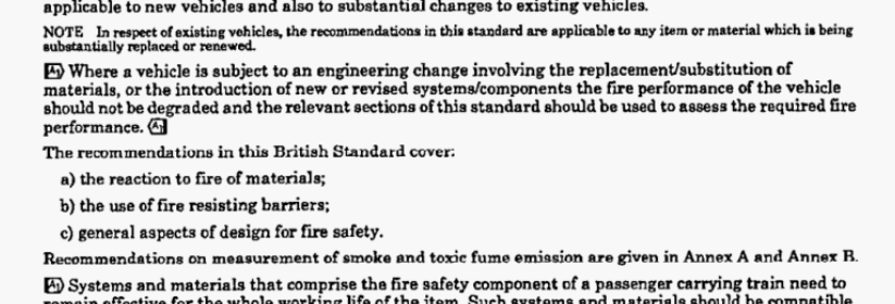 Code of practice for fire precautions in the design and construction of passenger carrying trains