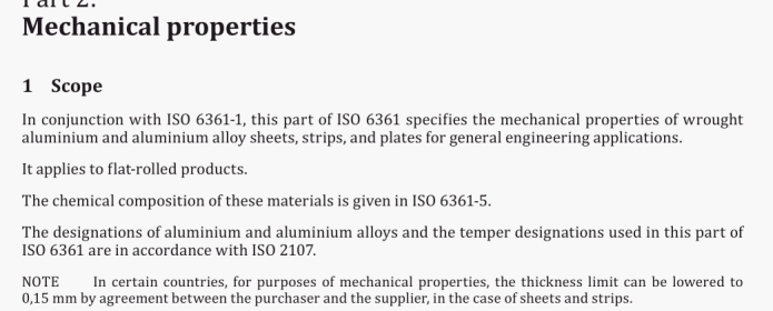 BS ISO 6361-2:2014 Wrought aluminium and aluminium alloys - Sheets, strips and plates Part 2: Mechanical properties