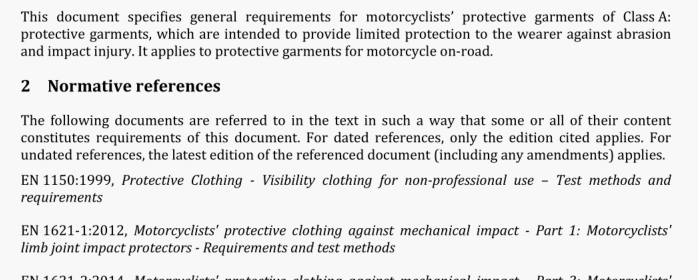 BS EN 17092-4:2020 Protective garments for motorcycle riders Part 4: Class A garments - Requirements