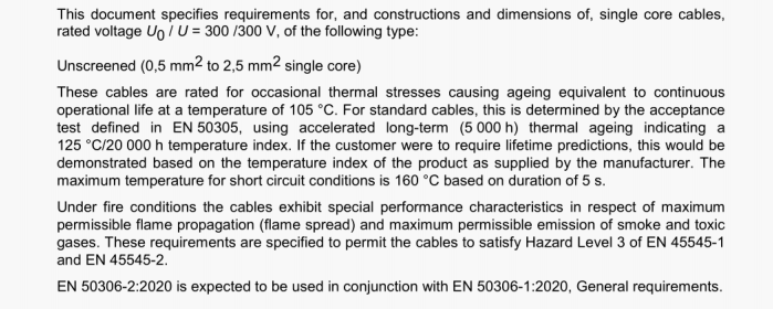 BS EN 50306-2:2020 Railway applications - Railway rolling stock cables having special fire performance - Thin wall Part 2: Single core cables