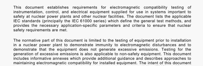 Nuclear power plants - Instrumention, control and electrical power systems - Requirements for electromagnetic compatibility testing