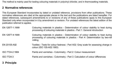 BS EN 12877-3:2000 - Colouring materials in plastics一 Determination of colour stability to heat during processing of colouring materials in plastics - Part 3: Determination by oven test