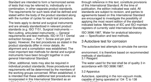 EN ISO 13402:2000 - Surgical and dental hand instruments — Determination of resistance against autoclaving, corrosion and thermal exposure